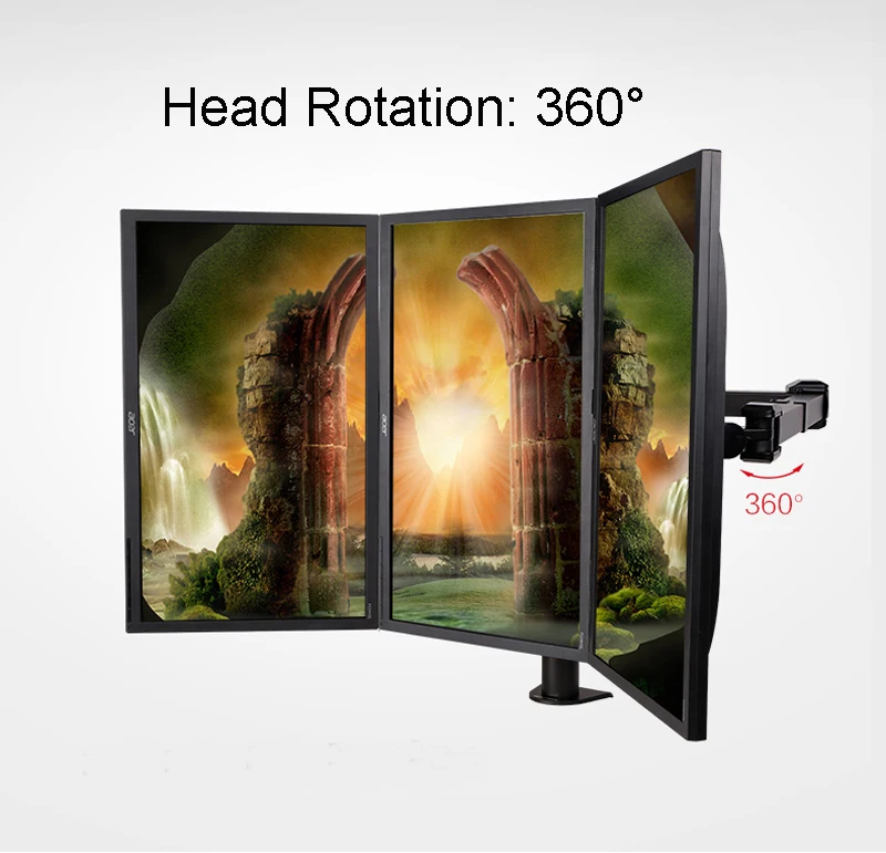 Desktop Clamping Full Motion 10-30 inch Triple Monitor Holder 360 Degree Three LED LCD Mount Arm Bracket 10kgs Per | Электроника