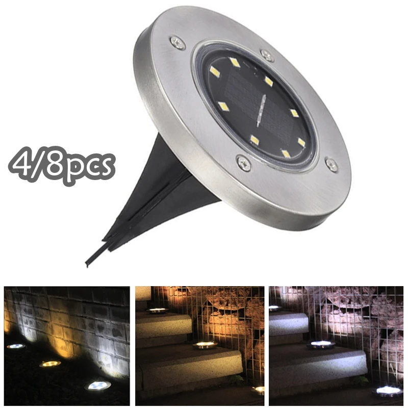 

Solar Underground Light 8LED Stainless Steel Outdoor New Lawn Light Garden Garden Rainproof Villa Floor Light Garden Lights