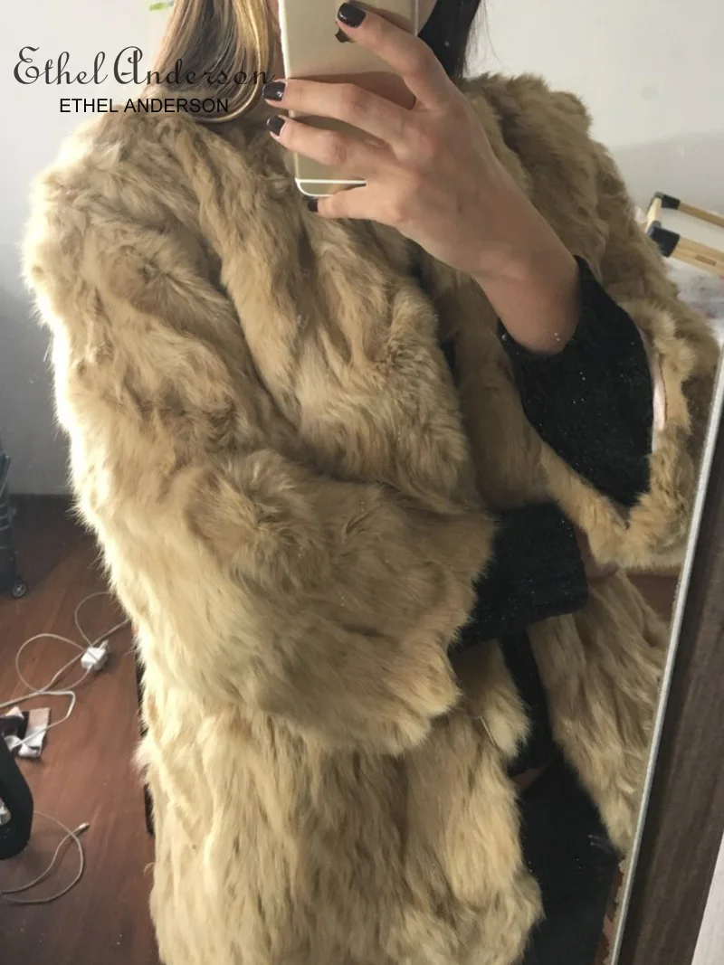 Women's Genuine Real Natural Rabbit Fur Coat Women fashion Mid-Long jacket Lady Winter Warm Overcoats vest size 88-100 Bust