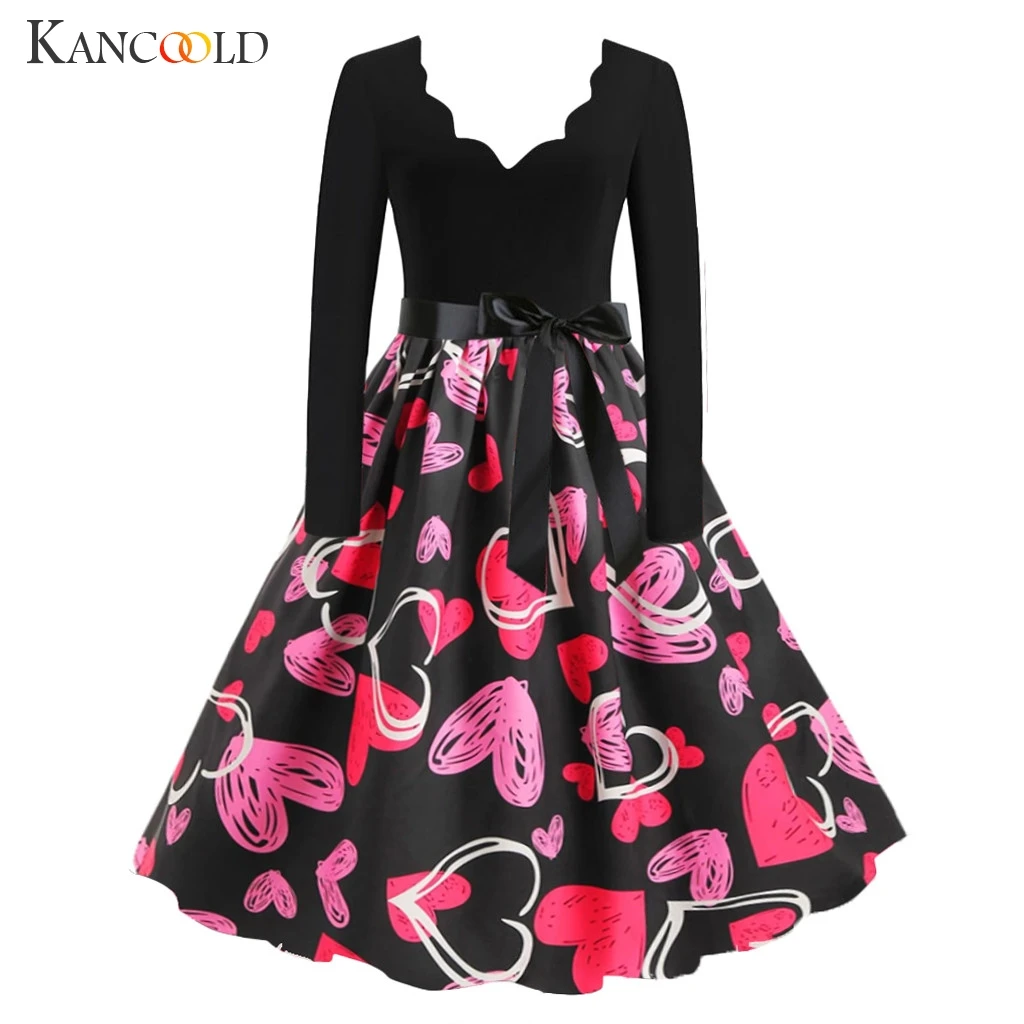 Женское платье с длинным рукавом KANCOOLD принт музыкальных нот на День святого