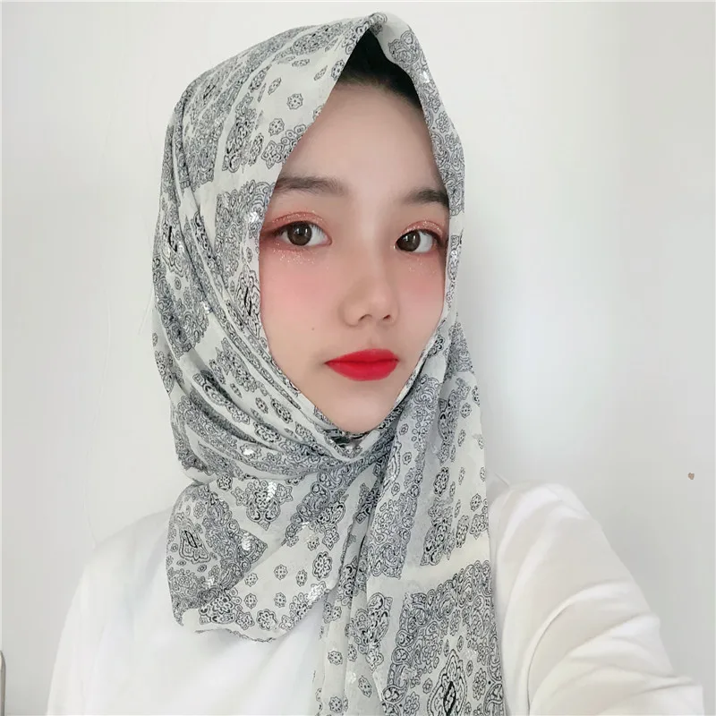 Винтажный дизайн шифон печати длинный хиджаб лист шаблон хиджабы для женщин