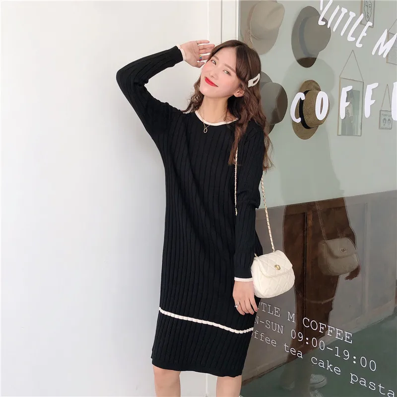2019 new autumn and winter long over-the-knee sweater skirt ladies loose head is very temperament knit dress warm female | Женская