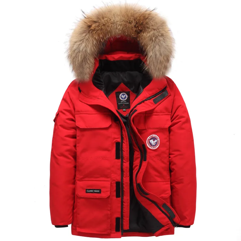 

Brand Winter Jacket Men Fur Collar Thick Warm Winter Coat Man Vintage Canada Down Jacket Hooded Parka Windbreaker 2021 7XL 8XL