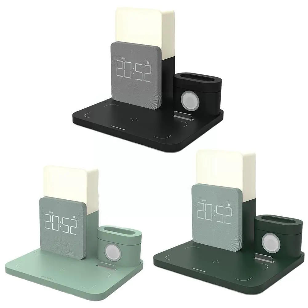 Часы с ночсветильник 6 в 1 беспроводное зарядное устройство Qi настольная