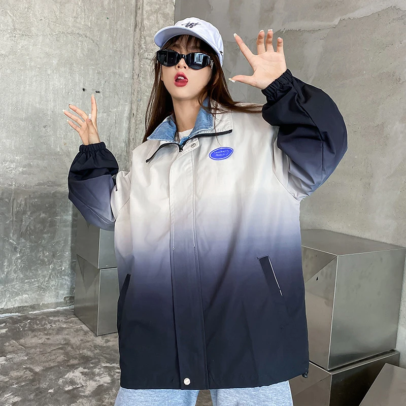 

New 2021 Fashion Korean Autumn Women Harajuku Windbreaker Bomber Purple Jacket Long Sleeve Ladies Loose Man Coats Female Outwear