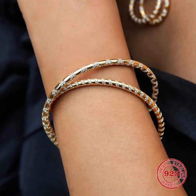 

Fashion Charm Sterling Silver Copy 1:1 Copy,Yellow Silver Intertwined Hoop Bangle - Yellow Silver Women Luxury Jewelry Gift