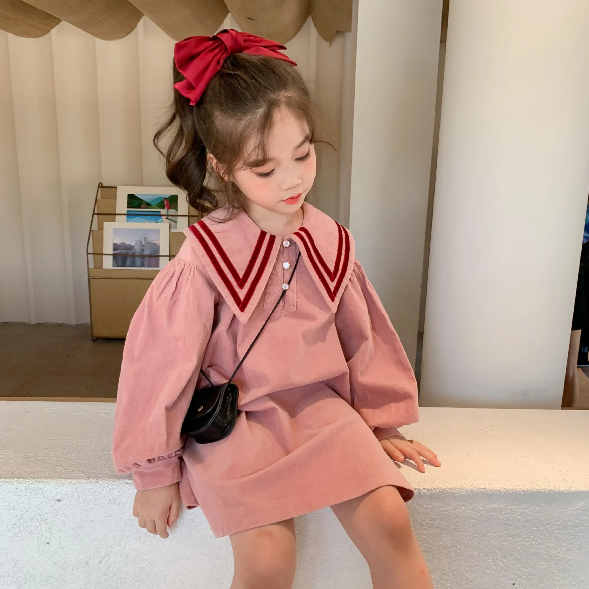 Осеннее Новое Детское вельветовое платье в духе колледжа для девочек осеннее