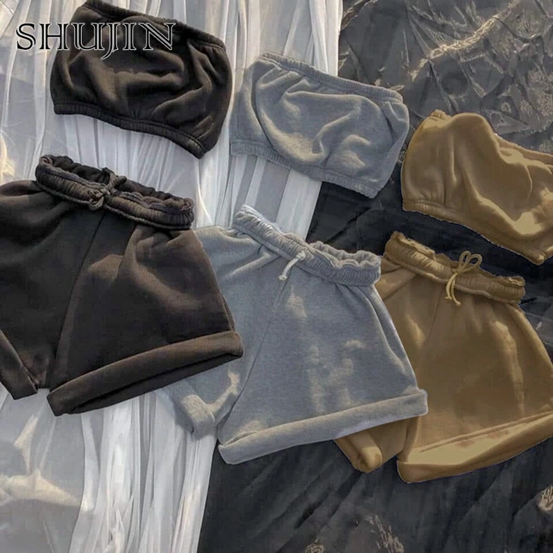 

SHUJIN Active Sportswear Tank Top And Biker Shorts Sets For Women Casual Solid Athleisure Two Piece Outfits Summer 2021 Set
