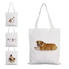 Симпатичные тканевые сумки Bulldog для женщин, белая большая женская сумка для покупок из 2021 холста, Хлопковая Сумка на раме