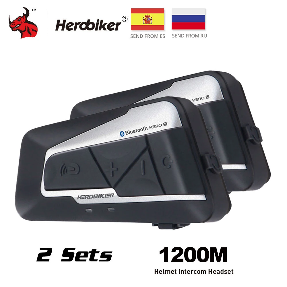 HEROBIKER мотоциклетный шлем Интерком водонепроницаемый беспроводной Bluetooth Интерком мотоциклетная гарнитура интерфон для 2 аттракционов 1200 м 2 комплекта