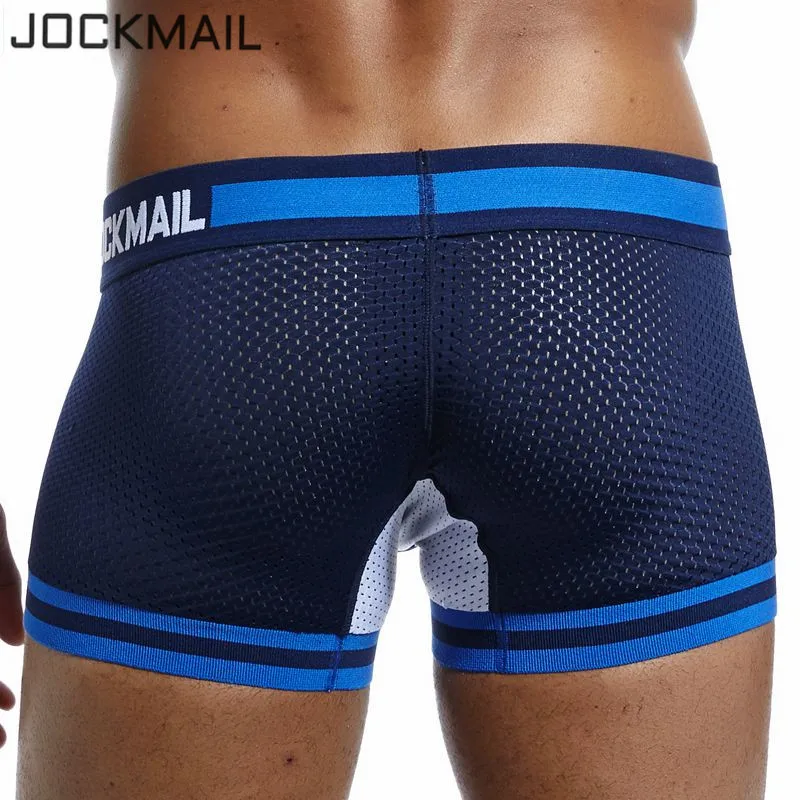 JOCKMAIL, фирменное мужское Сетчатое нижнее белье, боксеры, calzoncillos hombre, гей, одежда для сна, Cueca, боксеры, дышащие, промежность, хлопковые трусы, шорты