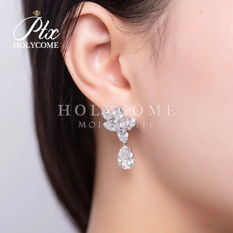

18K gold earrings hot sale Pear top quality stones good luck pure loose moissanite jewelry supplier factory direct sale