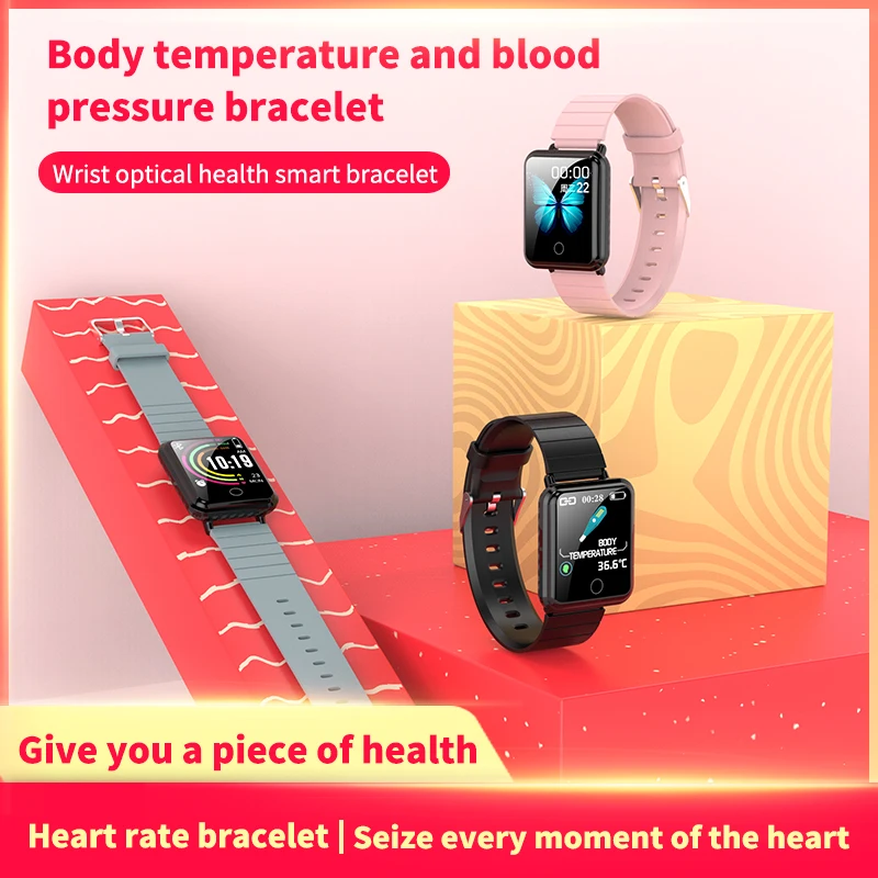 

2020 New Sports Smart Bracelet V6 Color Screen Body Temperature Heart Rate Blood Pressure Health Call Reminder Waterproof Watch