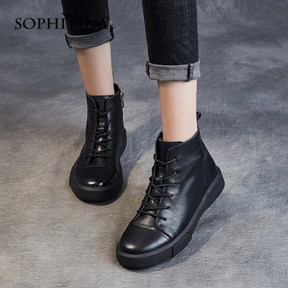 

Женские повседневные ботинки SOPHITINA, Удобные однотонные кожаные ботинки на плоской подошве, весна-осень, NO265