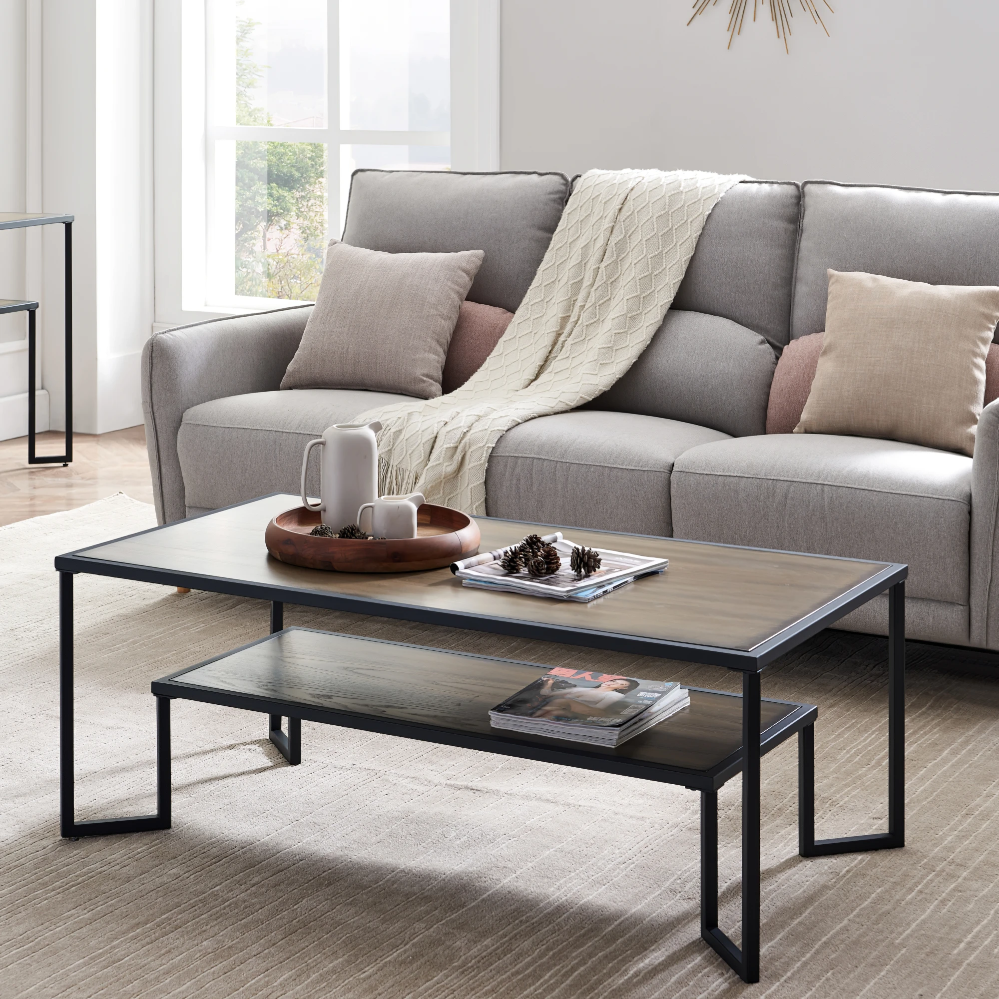 

Industrial Coffee Table for Living Room 2-Tier Tea Table with Storage Shelf TV Stand Side End Table Accent Furniture for Home
