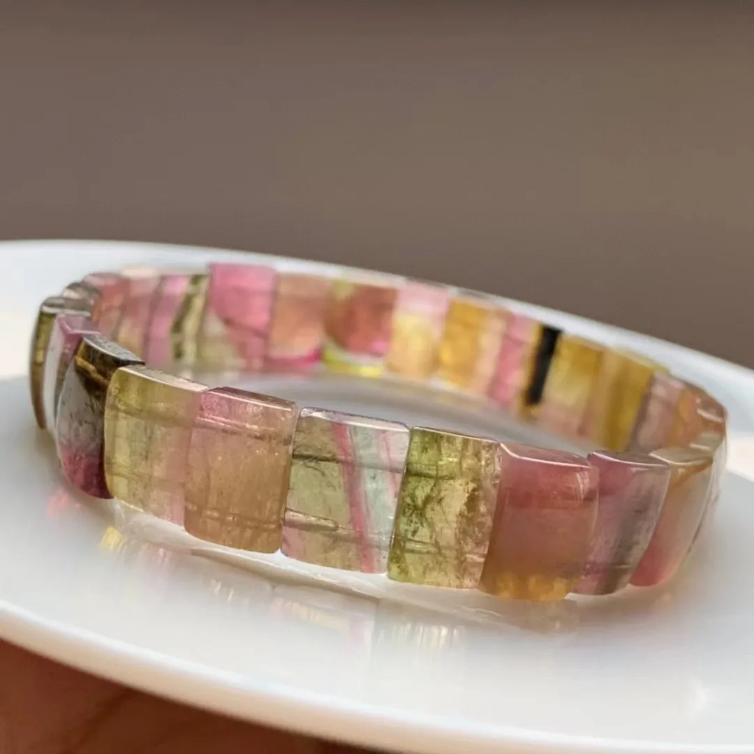 

Top Natural Rainbow Tourmaline Quartz Bangle Bracelet Jewelry For Women Man Wealth Luck Gift Crystal 10x6mm Beads Gemstone AAAAA