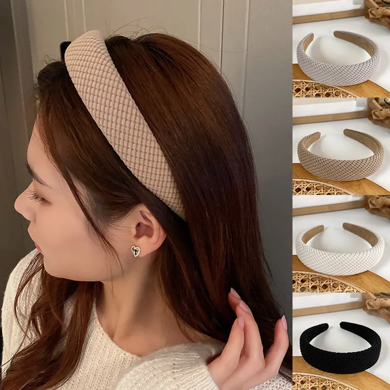 

Korean Retro Autumn Winter Dark Striped Knitting Hairband For Women Warmer Color Temperament Headbands Ladies Hair Accessories