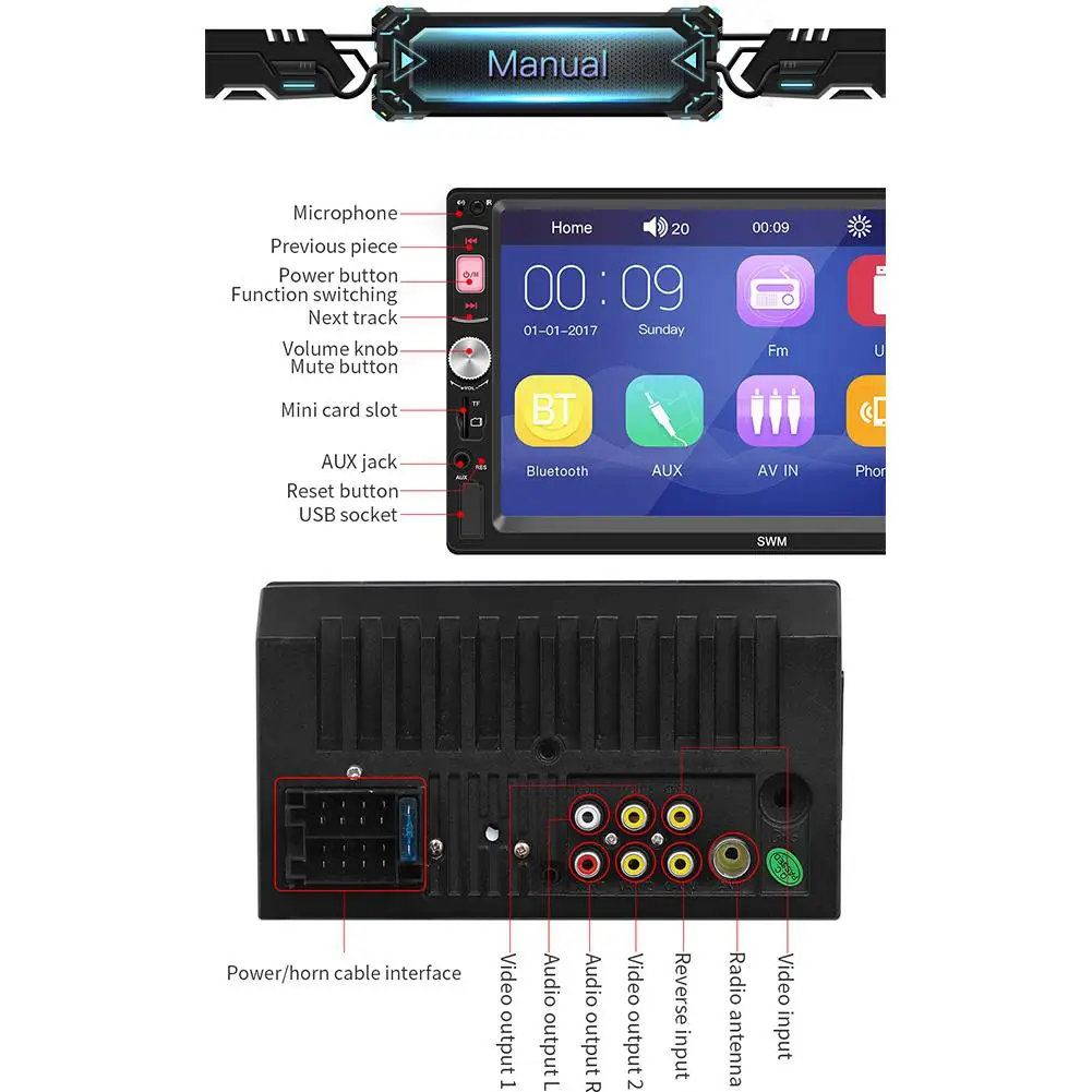 Adeeing 2Din автомобильный стерео MP5 плеер 7 дюймов FM радио Bluetooth 4 0 USB AUX заднего вида