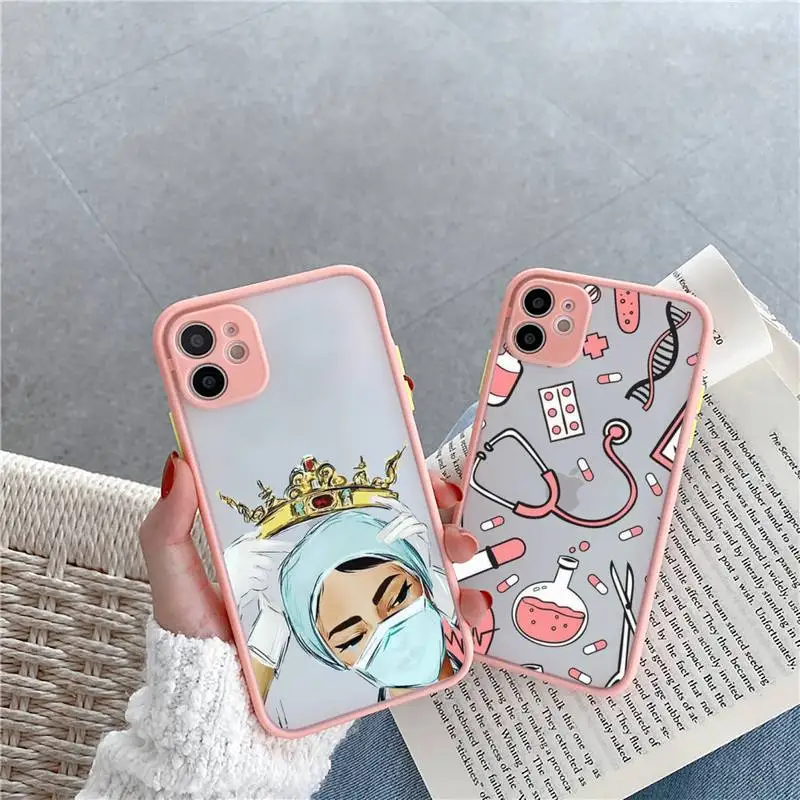 

Medicine Doctor Nurse Phone Case For iPhone 12 11 Mini Pro XR XS Max 7 8 Plus X Matte transparent Pink Cover