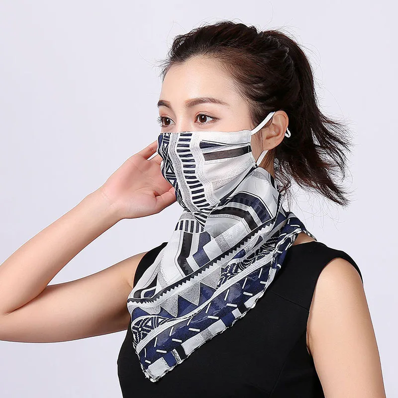 

Summer Sun Protection Facemask Women's Scarf Chiffon Neck Sunscreen Mask Outdoor Driving Cycling Masks Sunshade Silk Mascarillas