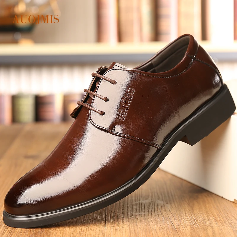 Мужские кожаные туфли AUOJMIS Корейская Повседневная летняя дышащая деловая черная