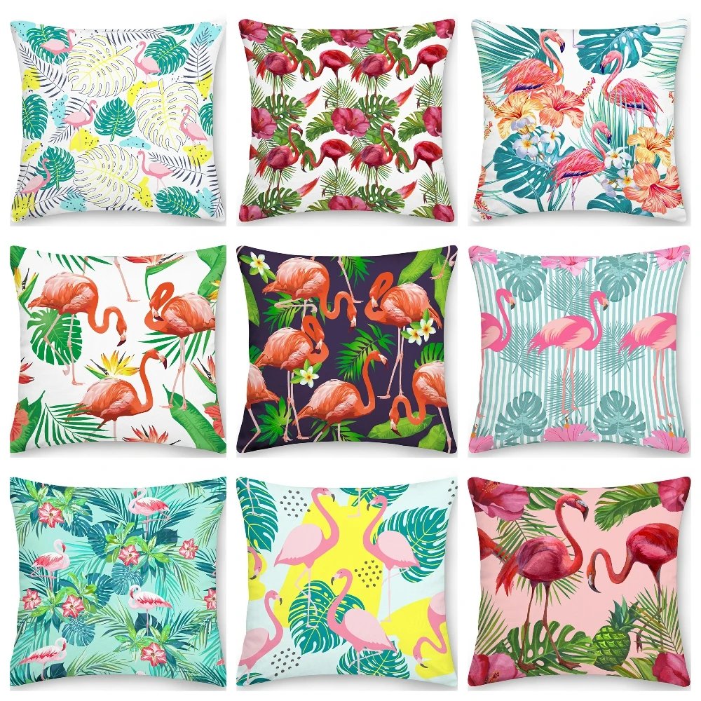 Funda de almohada decorativa con dise&ntilde;o de flamenco, cubierta de coj&iacute;n con dise&ntilde;o Floral para sof&aacute;, cama y coche, 45x45cm-0