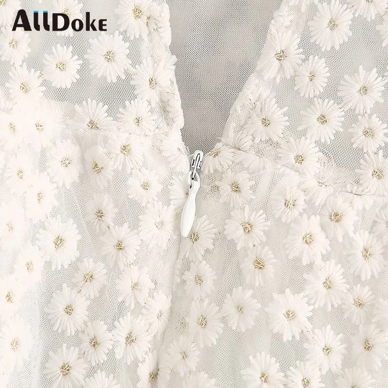 

ALLDOKE white floral embroidery playsuits women summer v neck butterfly sleeve short jumpsuits high waist sexy rompers overall