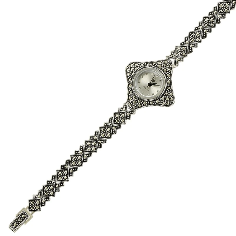 

Silverlina Silver Marcasite Sterling Sleeve Clock