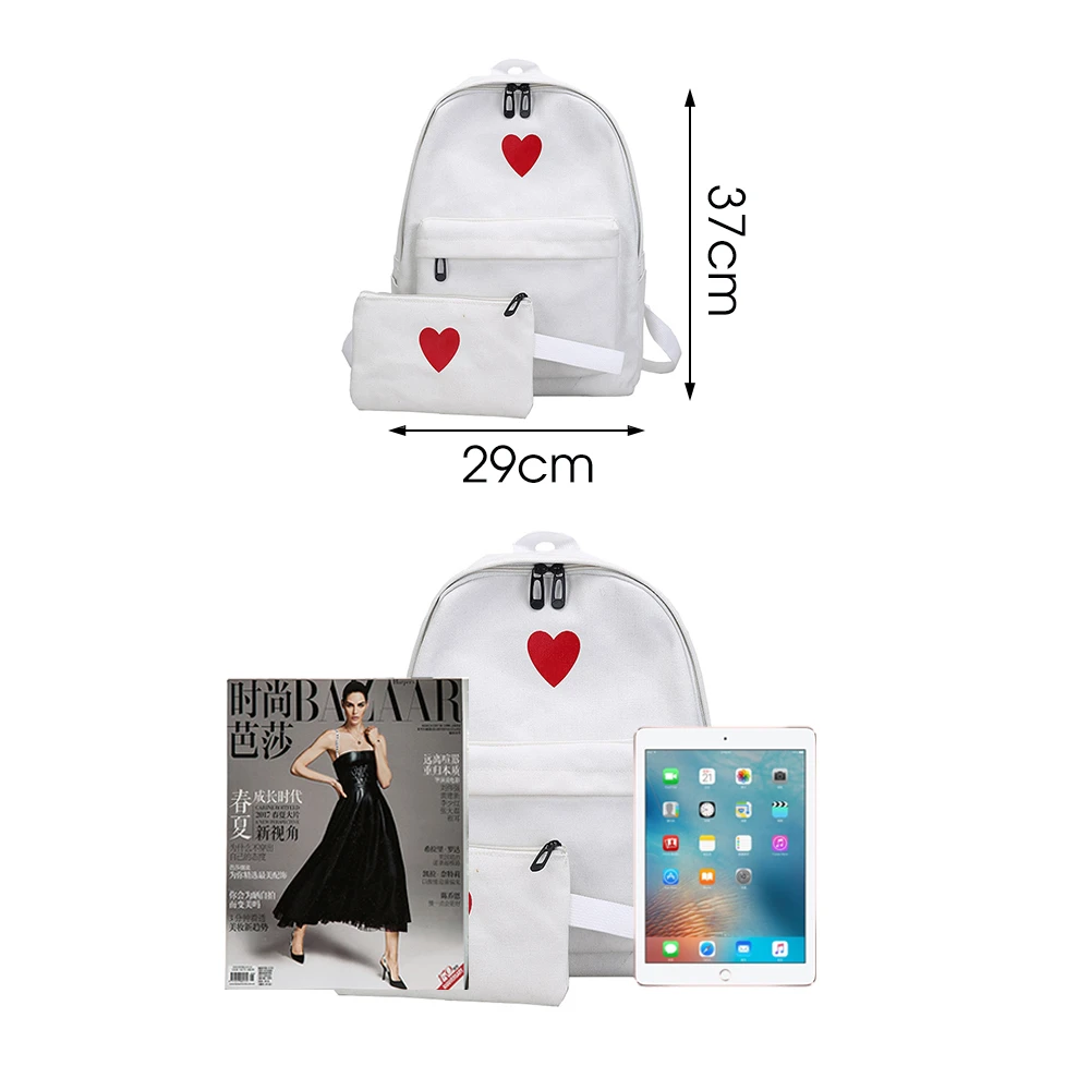 Herald Fashion 2 шт./компл. женский холщовый рюкзак с принтом Love Heart дорожная сумка для