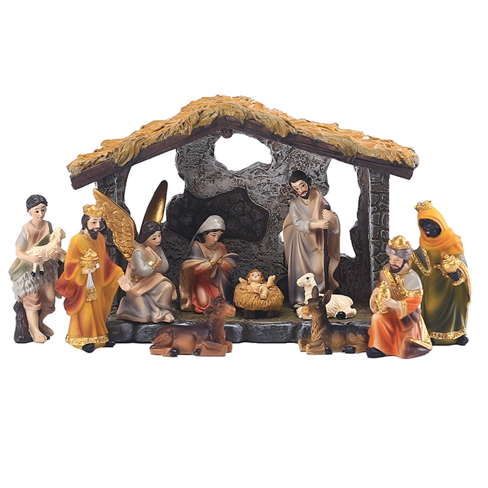

Nativity Figurines Set Xmas Mini Traditional Resin Jesus Birth Decorations Scene Photo Background Photographic Backdrop