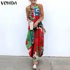 Пляжный сарафан без рукавов, винтажное праздничное платье с цветочным принтом 2021 VONDA, летнее праздничное длинное платье макси, повседневные платья