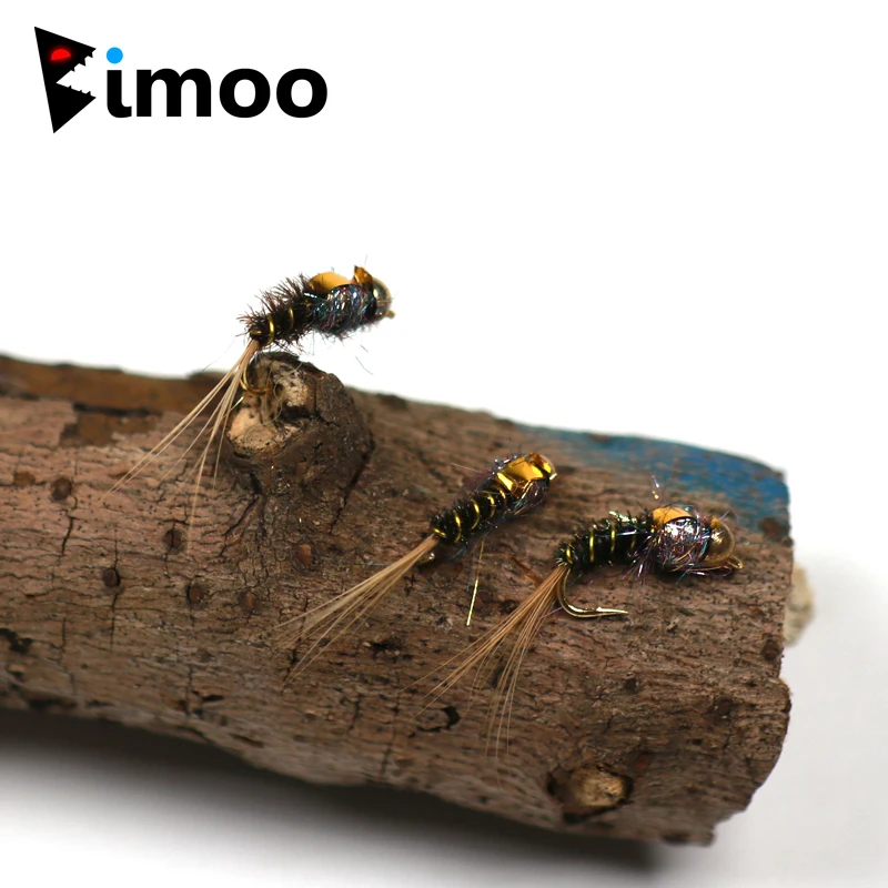 

Bimoo 10PCS #16 Brass Bead Head Nymph Flies Buggy Trout Fly lure