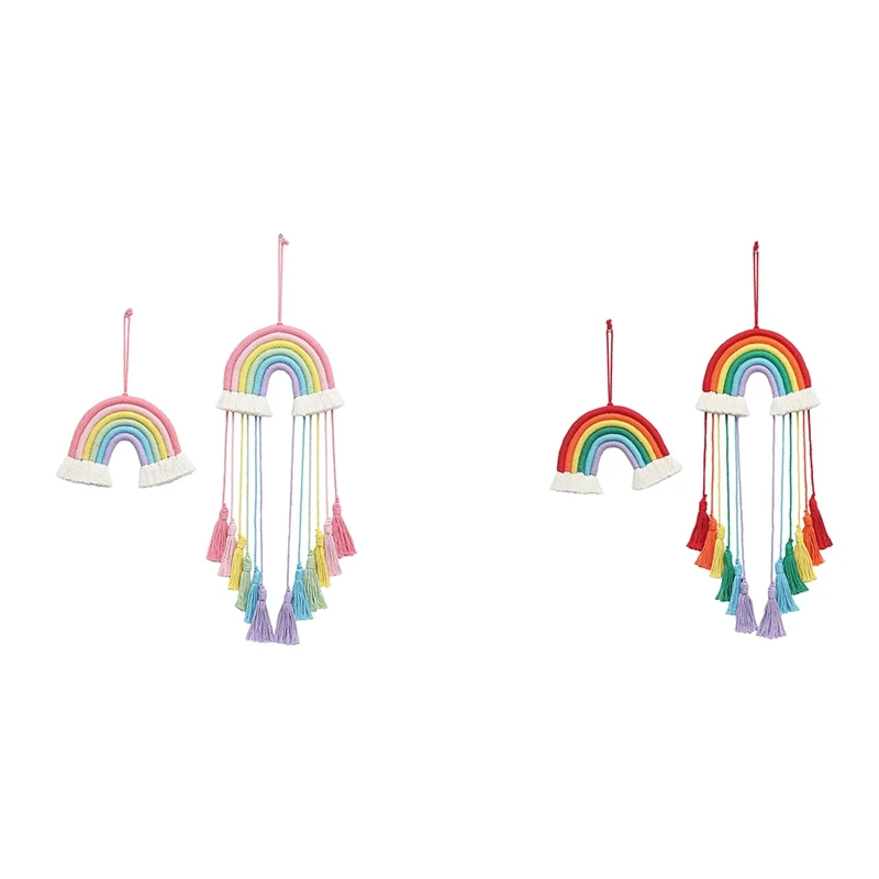 

2Pcs Woven Rainbow Wall Hanging -Boho Home Decor, Handmade Colorful Macrame Wall Art for Nursery Kids Teens Bedroom
