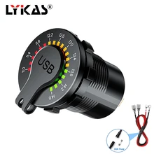 LYKAS Car USB Socket QC 3.0 Dual USB Charger Voltage Meter On Off Switch Waterproof Phone Charger for Truck Boat Power Adapter