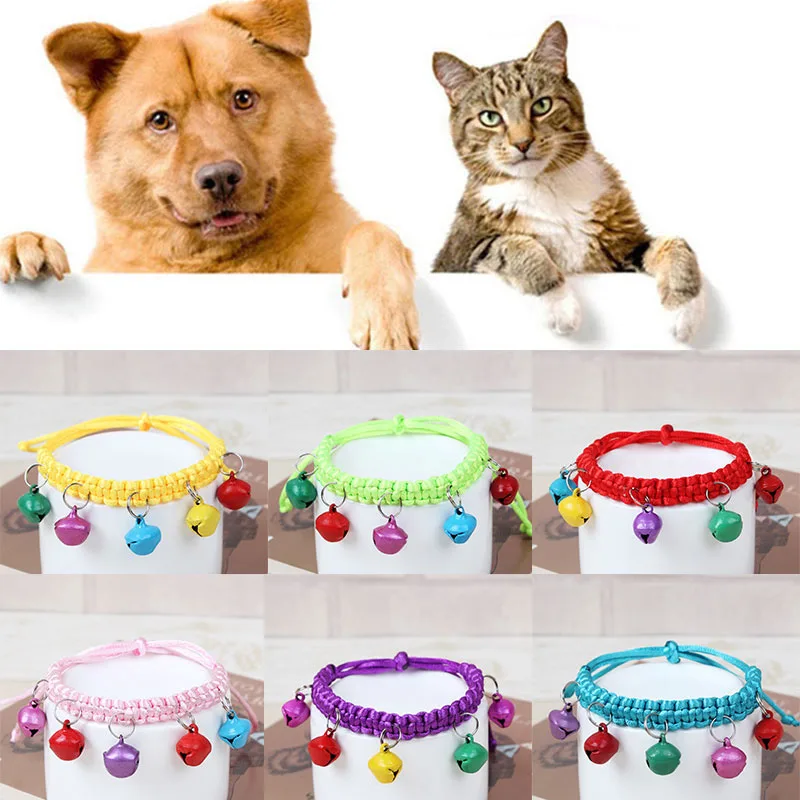 

New Multicolored Spray Paint Bells Pet Collar Hand Knitting Adjustable Cat Dog Collars Cute Pet Neck Ring Fashion Pet Supply