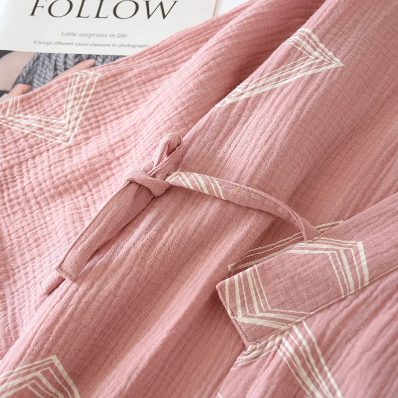 

Women Geometric Three Quarter V-Neck Pajama Set Ladies Gauze Cotton Elasticity Waists Sleepwear Femme Comfortable Soft Homewears