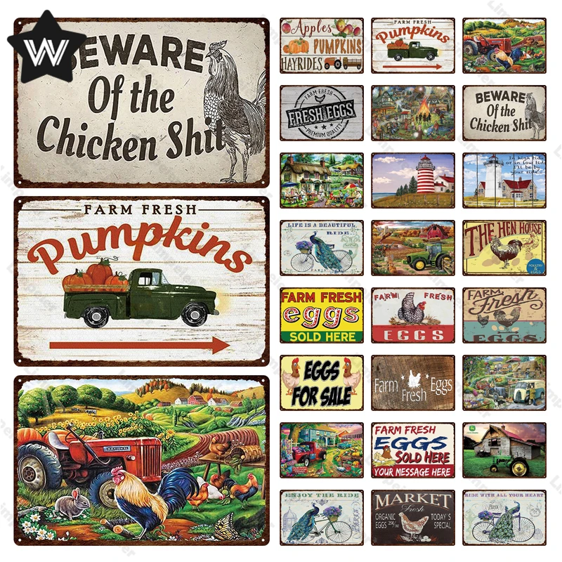 

Farm Metal Sign Fresh Eggs Sign Wall Stickers Tinplate Vintage Metal Poster Retro Style Metal Plaque Metal Decor for Farm Market
