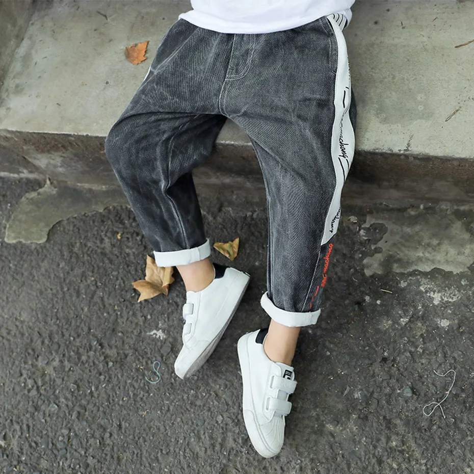 Повседневные Прямые джинсы для мальчиков с буквенным принтом Детские осенние