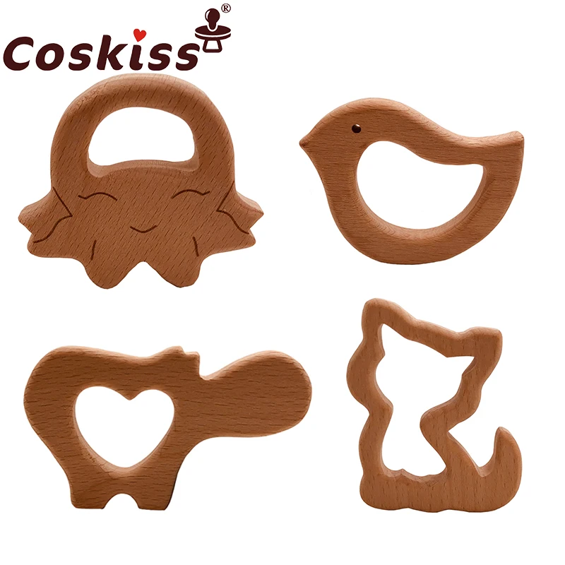 

Coskiss Baby Wooden Teether 1pcs Natural Wooden Animal Elephant Bunny Teething Rattle Montessori Inspired Nursing Pendant