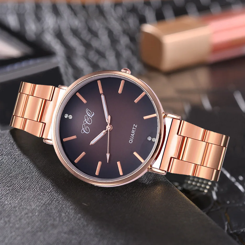 

Business Women Wrist Watch Luxury Gold Stainless Steel Strap Gradient Point Diamond Dial Ladies Quartz Watch Zegarek Damski Gift