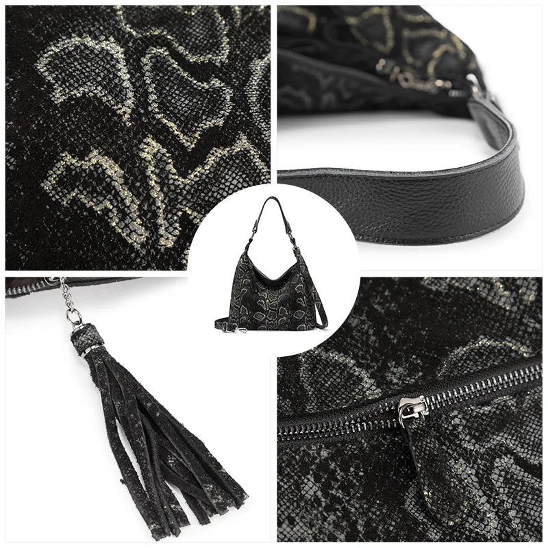 Женская сумка хобо из натуральной кожи с принтом животных|Сумки ручками| |