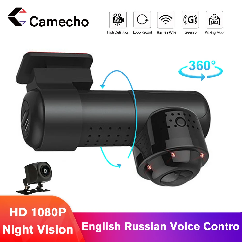 Камера Dashcam с углом обзора 360 градусов 1080P HD ночное видение Wi Fi Автомобильный