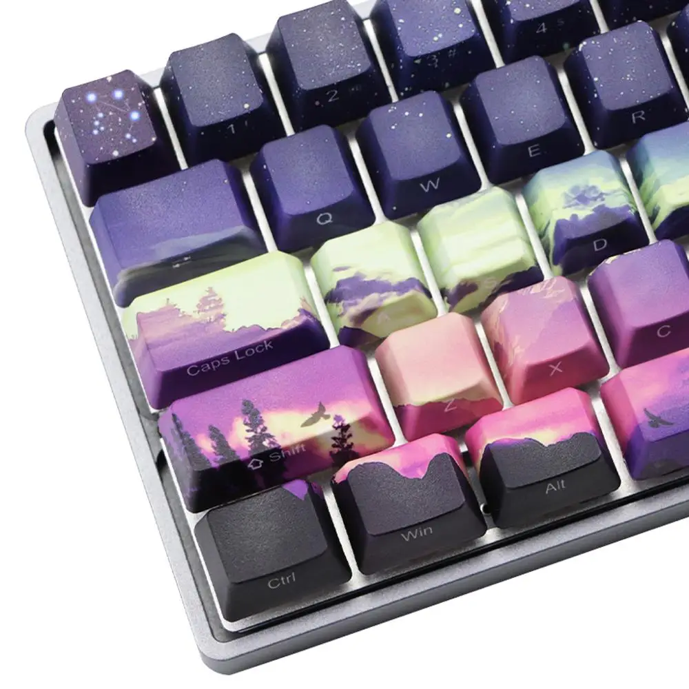

71 Keys OEM PBT Keycaps Full Set Mechanical Keyboard Keycaps 5 Sides Dye-Sublimation Purple Dawn Light Snow Star Keycaps