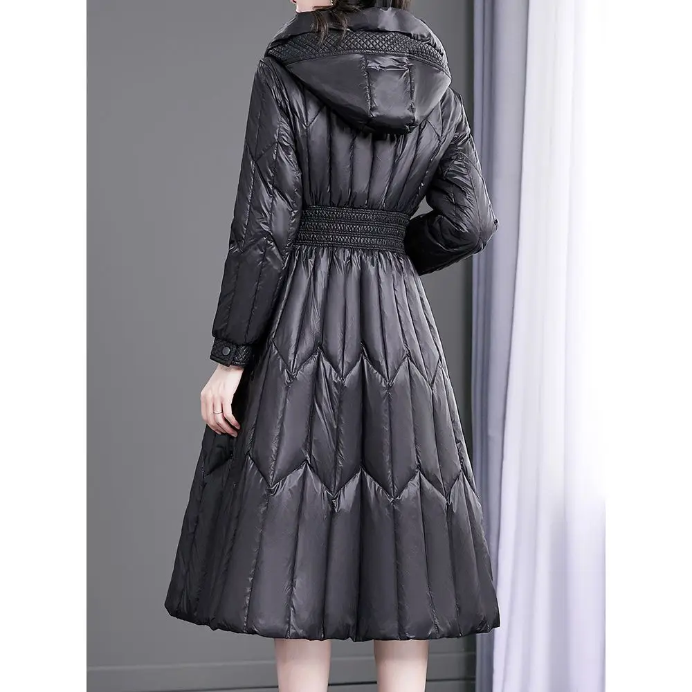 Черная зимняя Длинная женская куртка с капюшоном новинка 2021 Высококачественная