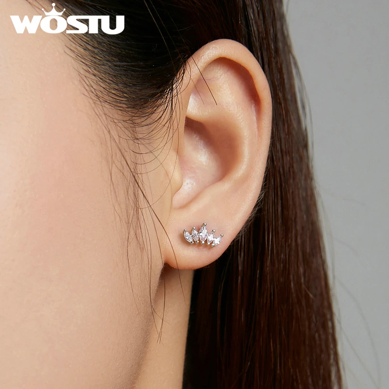 WOSTU 925 Sterling Silver Beautiful Shining Crown Zircon Stud Earrings For Women Wedding Fashion Anniversary Jewelry CTE521 | Украшения и