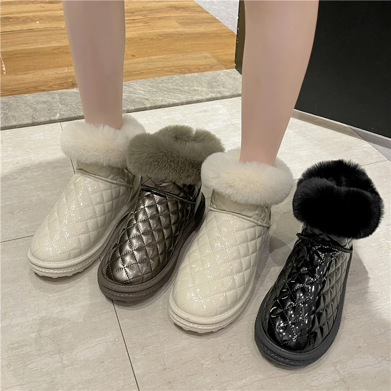 SUNNYS Snow Boots Winter Warm Plush Boots Women Waterproof Slip-on Women Shoes Flat Casual Winter Shoes Ankle Boots for Women
