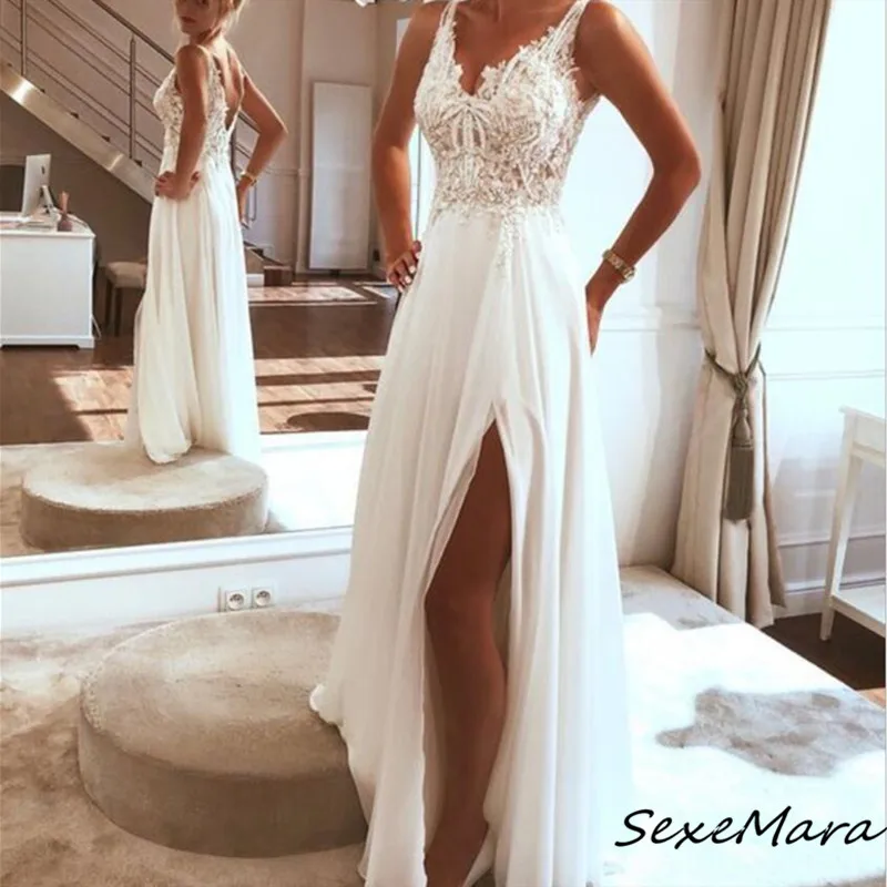 

Summer Elegant Fashion Sleeveless V-neck Sexy Women Dress Casual Lace Backless Empire Maxi Dress