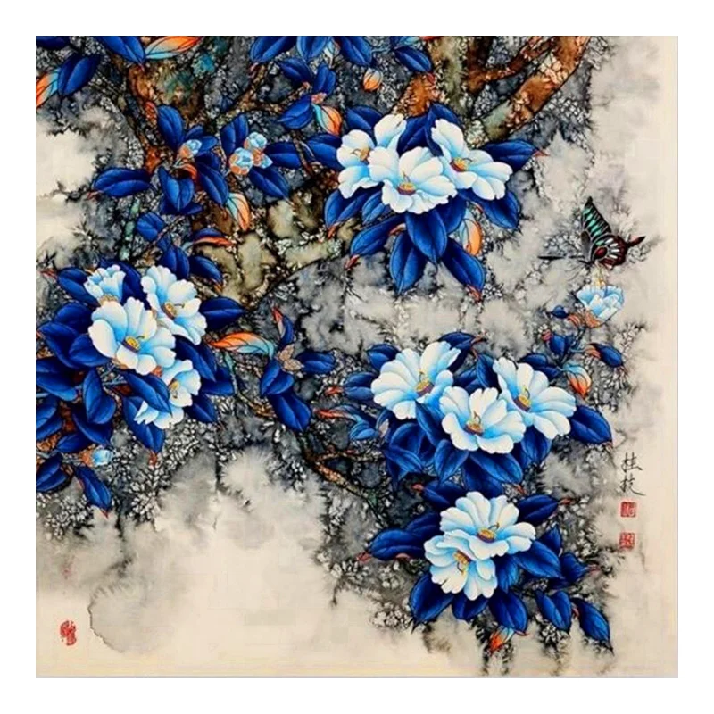 Алмазная вышивка Синий цветок DIY рисунок 5D Крестовый стежок Мозаика с камнями Ринестоун.