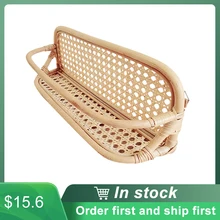 Vintage Rattan Wall Hooks Kids Garments Organizer Rack Clothes Hat Hanging Hook Rattan Bed Room Cosmetic Storage Decor Shelf