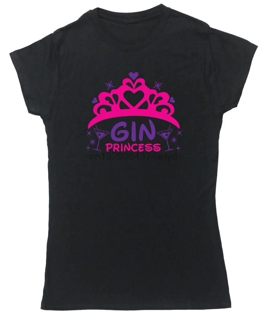 Женская футболка с коротким рукавом и надписью Gin Princess|Мужские футболки| |